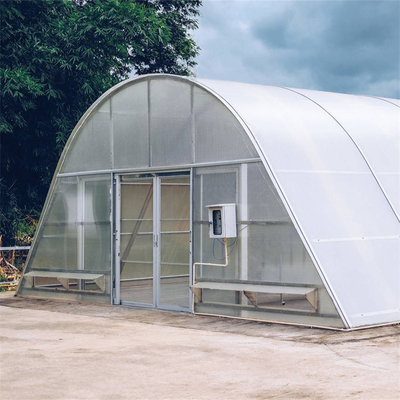 Gampang dirakit Hot Galvanized Steel Frame Polikarbonat Solar Dyer Greenhouse dengan Customized Span dan opsional di dalam