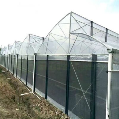 Hot Dip Galvanized Steel Pipe Rumah Kaca Rumah Kaca Terventilasi Plastik Sawtooth Multi-span Film Rumah Kaca Tropis
