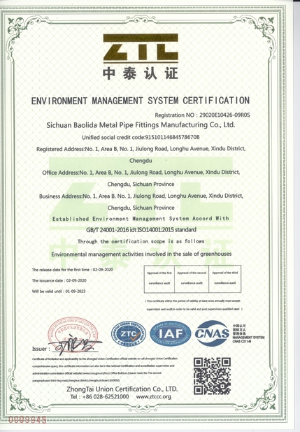 Cina Sichuan Baolida Metal Pipe Fittings Manufacturing Co., Ltd. Sertifikasi